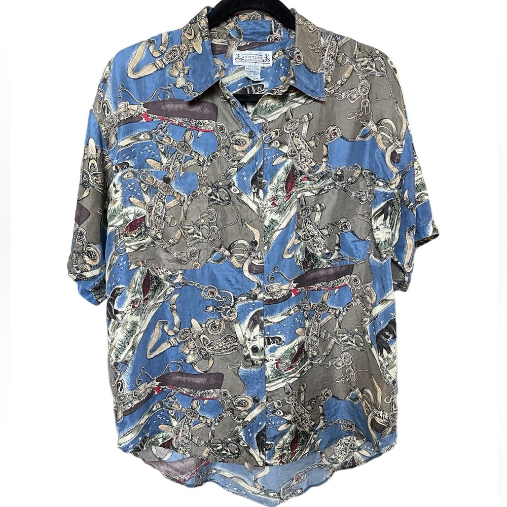 Vintage 100% silk short sleeve button down shirt